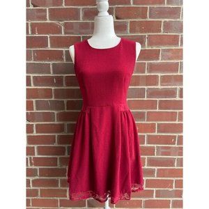 Myrtlewood A-Line Floral Trim Red Dress Sz S